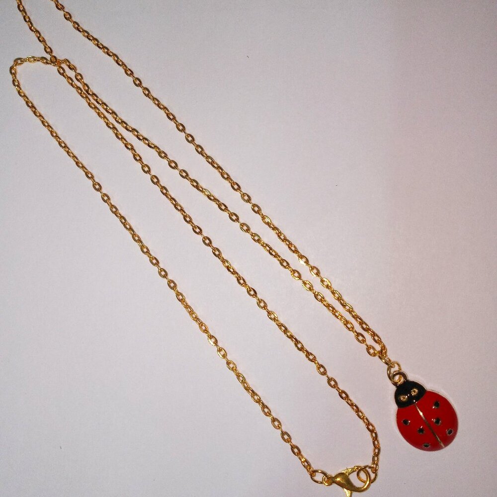 Ladybug Necklace Gold-tone 24" Chain Handcrafted New
